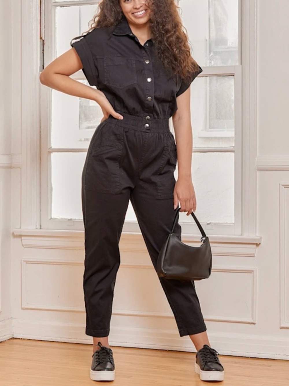Pistola Grey Utility Short Sleeve High Waist Jumpsuit Size S